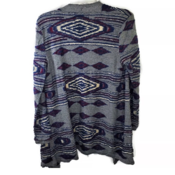 Lucky Brand Southwestern Grey Multi Aztec Tribal Open Long Duster Cardigan - Picture 7 of 10